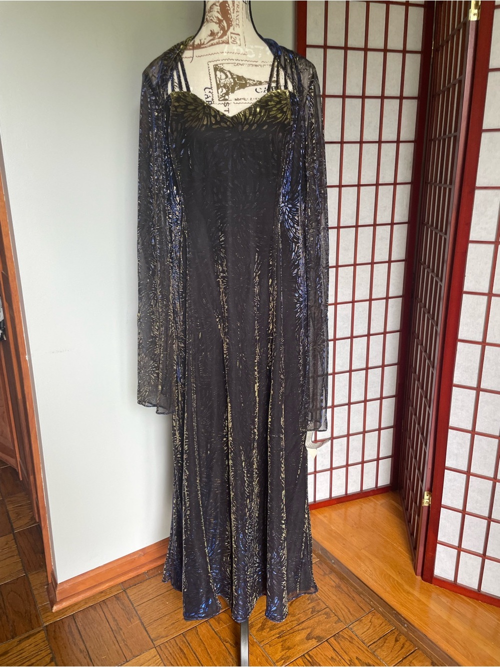 NWT Shar-Ade Nites Elegant Black Metallic Evening Dress, Size 14